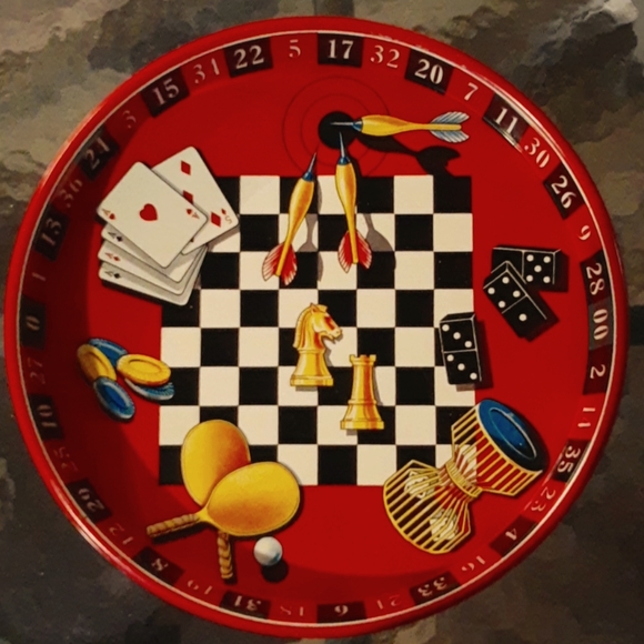 Vintage Game Room Motif Decorated Tin Serving Tray
